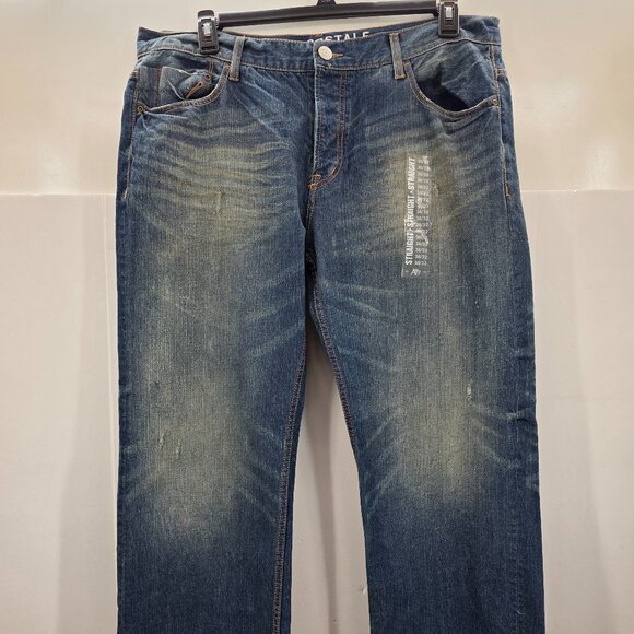 Aeropostale Jeans Mens Essex Straight Blue Distressed  Faded Measure 38 x32 - Picture 1 of 11